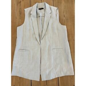 Maggie T Linen Vest Pockets Long Oatmeal 20